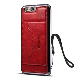 High Trend Cover in PU Leather and TPU Plastic w / Card Holder for Huawei P10 Plus - Red