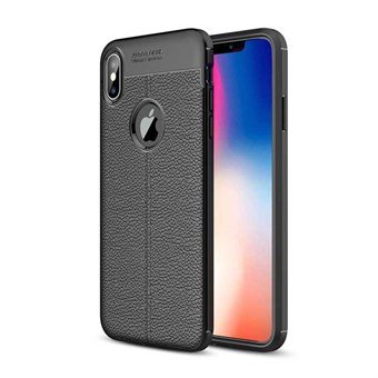 Soft TPU Cover for iPhone XS Max with Raw Leather Texture - Black