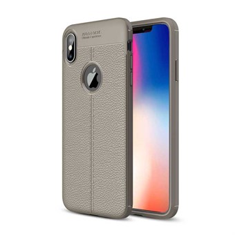 Soft TPU Cover for iPhone XS Max with Black Leather Texture - Gray