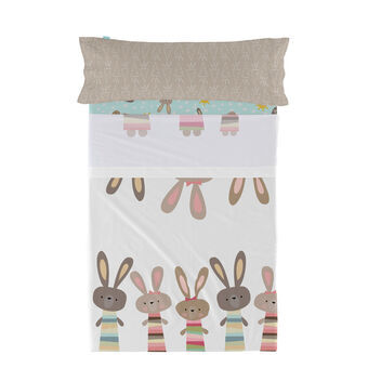 Bedding set HappyFriday Moshi Moshi Rabbit family Multicolour 2 Pieces