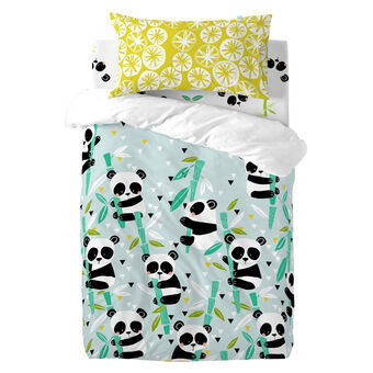 Duvet cover set HappyFriday Moshi Moshi Panda Garden Blue Blue Baby Crib 2 Pieces