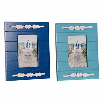 Photo frame DKD Home Decor ‎S3010212 Rope Sky blue Navy Blue MDF Wood Mediterranean (2 Units)