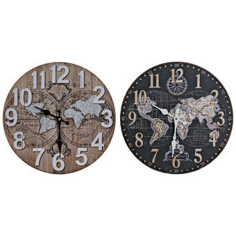 Wall Clock DKD Home Decor Natural Black MDF World Map (34 x 4 x 34 cm)