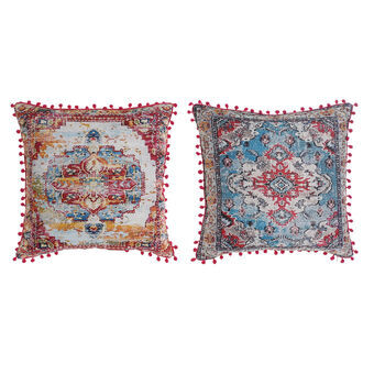 Cushion DKD Home Decor Polyester Linen Aluminium Multicolour Arab Pompoms (45 x 11 x 45 cm) (2 Units)