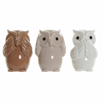 Decorative Figure DKD Home Decor Porcelain Owl (8.6 x 7.6 x 11.8 cm) (3 pcs)