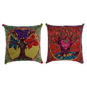 Cushion DKD Home Decor Red Tree Polyester Aluminium Yellow Multicolour Indian Man (40 x 7 x 40 cm) (2 Units)