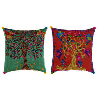 Cushion DKD Home Decor Red Polyester Green Multicolour (40 x 7 x 40 cm) (2 pcs)