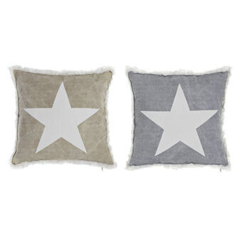 Cushion DKD Home Decor Grey Beige Polyester Cotton Star Aluminium (45 x 10 x 45 cm) (2 Units)