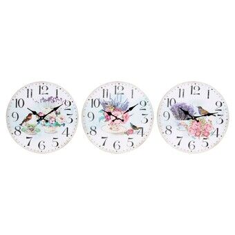 Wall Clock DKD Home Decor Flowers MDF Wood (3 pcs) (34 x 4 x 34 cm)