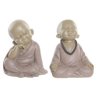 Decorative Figure DKD Home Decor Brown Resin Light Pink Monk (11,5 x 10 x 13,7 cm) (2 Units)