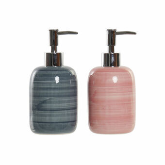 Soap Dispenser DKD Home Decor Blue Pink PVC Stoneware (2 pcs) (8 x 8 x 16 cm)