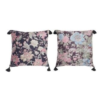 Cushion DKD Home Decor 8424001818440 Floral Black Polyester Aluminium Multicolour Fringe Shabby Chic (45 x 10 x 45 cm) (2 Units)