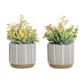 Decorative Plant DKD Home Decor Yellow Green Stoneware Polypropylene (PP) (14 x 14 x 21 cm) (2 pcs)