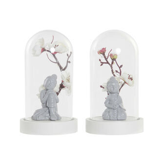 Desk lamp DKD Home Decor Crystal Grey Buddha Polyethylene White Resin (9.5 x 9.5 x 16 cm) (2 pcs)