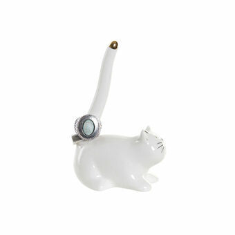 Decorative Figure DKD Home Decor 8,5 x 5,5 x 13 cm Porcelain Golden White Cat