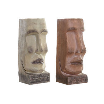 Planter DKD Home Decor Face Beige Resin Terracotta (2 pcs) (14.5 x 15.5 x 39 cm)