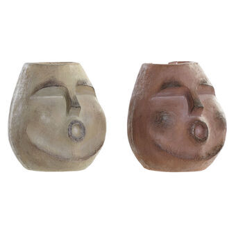 Planter DKD Home Decor Face Beige Resin Terracotta (2 pcs) (21 x 20 x 22.5 cm)