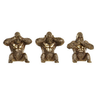 Decorative Figure DKD Home Decor Golden Resin Gorilla (18 x 17 x 20 cm) (3 pcs)