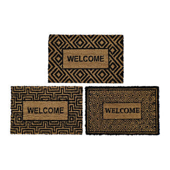 Doormat DKD Home Decor Black PVC Fibre Geometric (3 pcs) (60 x 40 x 1.5 cm)