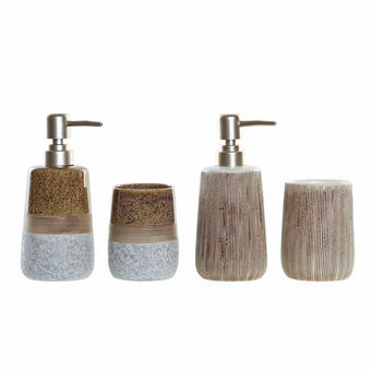 Bath Set DKD Home Decor Brown Grey Stoneware Boho (2 pcs)