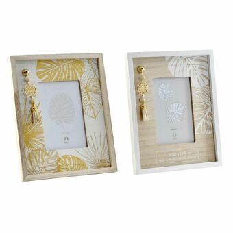 Photo frame DKD Home Decor Crystal Natural Golden Wood Tropical Leaf of a plant