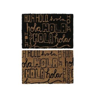 Doormat DKD Home Decor Black Light brown PVC 2 Units Coconut Fibre (60 x 40 x 1,5 cm)