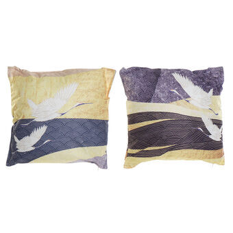 Cushion DKD Home Decor Grey Polyester Aluminium White Yellow Oriental (45 x 10 x 45 cm) (2 Units)