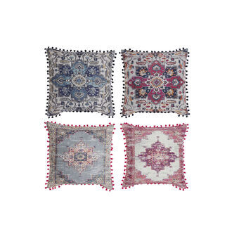 Cushion DKD Home Decor Blue Pink Polyester Linen Aluminium Arab Pompom (45 x 10 x 45 cm) (4 Units)