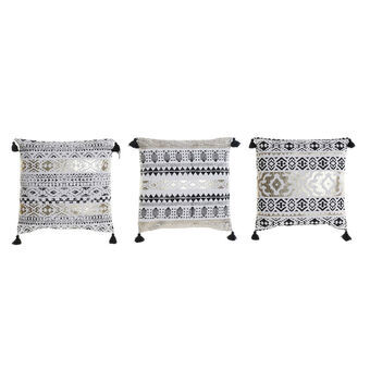 Cushion DKD Home Decor Black Golden Polyester Linen Aluminium White Pompom (45 x 10 x 45 cm) (3) (3 Units)