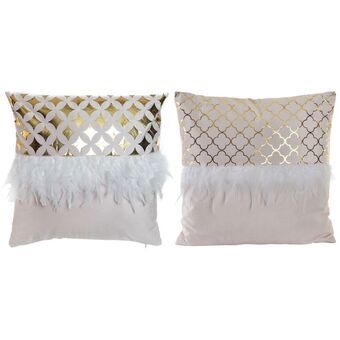 Cushion DKD Home Decor S3027422 Feathers Pink Golden Polyester Cotton Aluminium (45 x 10 x 45 cm) (2 Units)