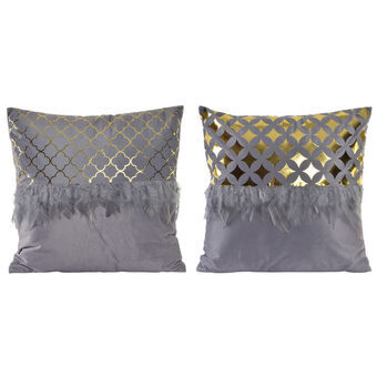 Cushion DKD Home Decor S3027423 100 % polyester Feathers Grey Golden Polyester Cotton Aluminium (45 x 15 x 45 cm) (2 Units)