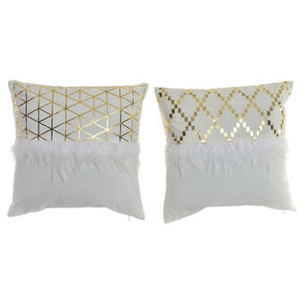 Cushion DKD Home Decor S3027425 Feathers Golden Polyester Cotton Aluminium White Geometric (45 x 15 x 45 cm) (2 Units)