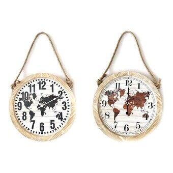 Wall Clock DKD Home Decor Black Brown Rope MDF Wood World Map (2 pcs) (50 x 4 x 50 cm)