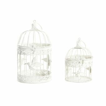 Cage DKD Home Decor White Metal Bird (15 x 15 x 26 cm) (2 pcs)  