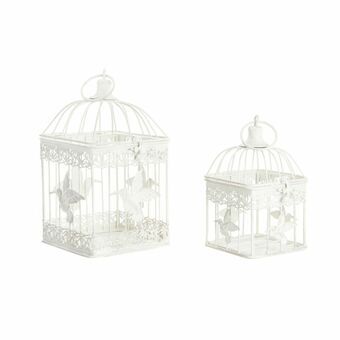 Cage DKD Home Decor White Metal Bird (15 x 15 x 26 cm) (2 pcs)  