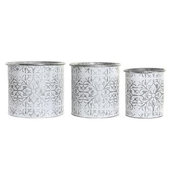 Set of pots DKD Home Decor Mosaic Grey Metal White Arab (25 x 25 x 21,5 cm)