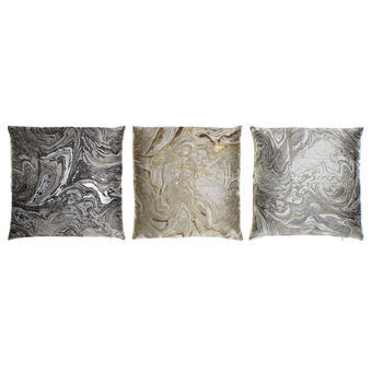 Cushion DKD Home Decor Silver Beige Golden Polyester Aluminium Jacquard Modern (45 x 10 x 45 cm) (3) (3 Units)