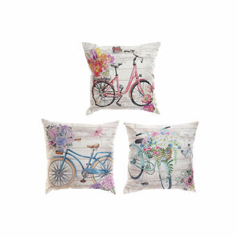 Cushion DKD Home Decor Bicycle Blue Pink Cotton Linen Green Yellow (50 x 12 x 50 cm) (3 pcs)