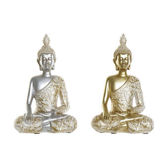 Decorative Figure DKD Home Decor Silver Golden Buddha Resin (2 pcs) (18 x 11 x 28 cm)