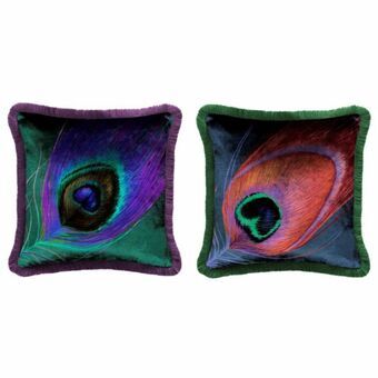 Cushion DKD Home Decor S3021767 Feathers Lilac Polyester Aluminium Green Multicolour (45 x 10 x 45 cm) (2 Units)