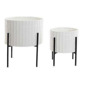 Set of pots DKD Home Decor Ceramic Black Metal White (13,5 x 13,5 x 16 cm)