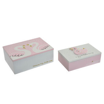 Decorative box DKD Home Decor Wood Swan (2 pcs) (17 x 12 x 6 cm)