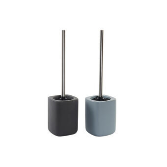 Toilet Brush DKD Home Decor Stainless steel Dark grey Light grey Stoneware (10.5 x 10.5 x 40 cm) (2 pcs)