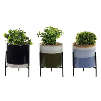 Decorative Plant DKD Home Decor Blue Polyethylene Green Stoneware (10.5 x 10.5 x 18 cm) (3 pcs)