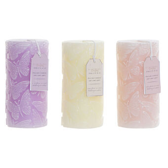 Candle DKD Home Decor Pink Lilac Green Butterfly Wax (7 x 7 x 14 cm) (3 Units)