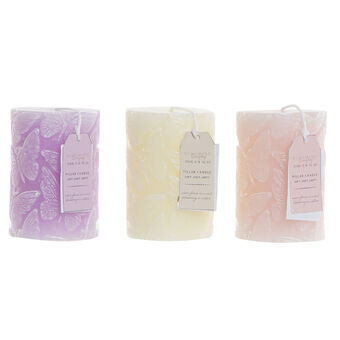 Candle DKD Home Decor Pink Lilac Green Butterfly Wax (7 x 7 x 10 cm) (3 Units)