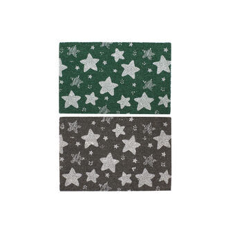 Doormat DKD Home Decor Grey Rubber Stars White Green 2 Units Coconut Fibre (60 x 40 x 1,5 cm)