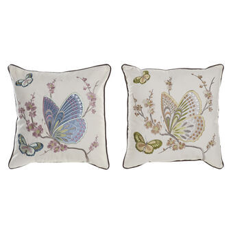 Cushion DKD Home Decor Polyester Cotton Aluminium White Multicolour Butterfly Shabby Chic (45 x 10 x 45 cm) (2 Units)