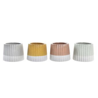 Planter DKD Home Decor Bicoloured Stoneware (14,2 x 14,2 x 11,4 cm) (4 Units)