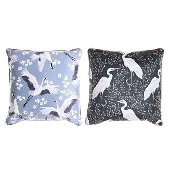 Cushion DKD Home Decor Blue Polyester Aluminium White Green Bird Oriental (45 x 10 x 45 cm) (2 Units)